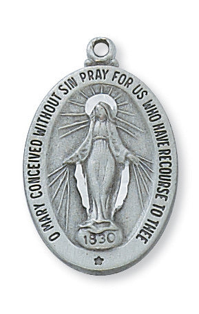 Oval Pewter Miraculous Medal w/ Chain or Cord